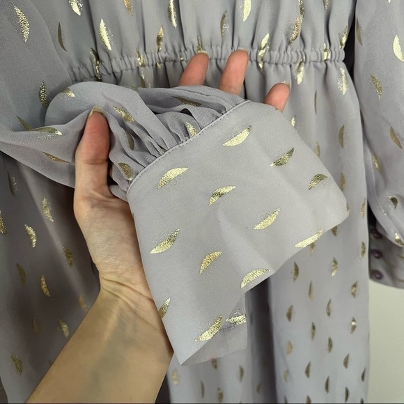 Modcloth Womens M Medium Gold and Purple Chiffon Mock Neck Dress. - Picture 5 of 8